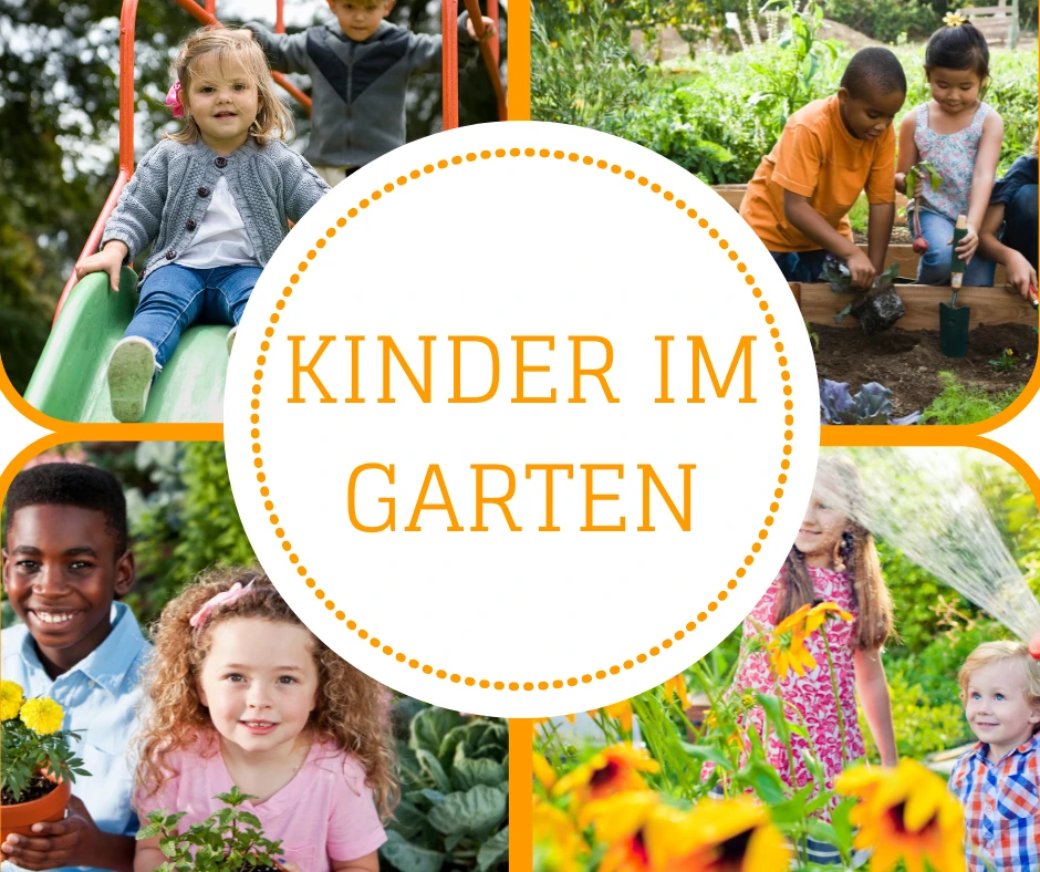 Kinder helfen und spielen im Garten